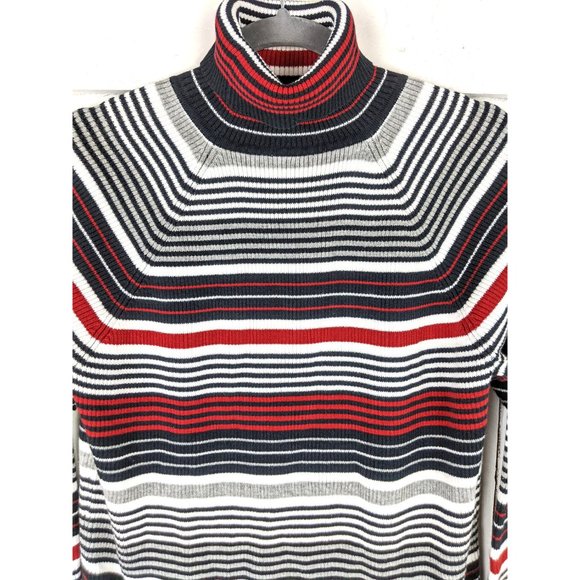 90s vintage fitted striped ribbed turtle neck long sleeve sweater top - Picture 2 of 3